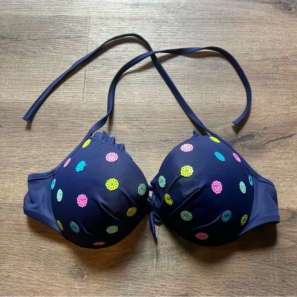 Victoria's Secret Navy Floral Dot Bikini Top 36DD - Picture 1 of 6